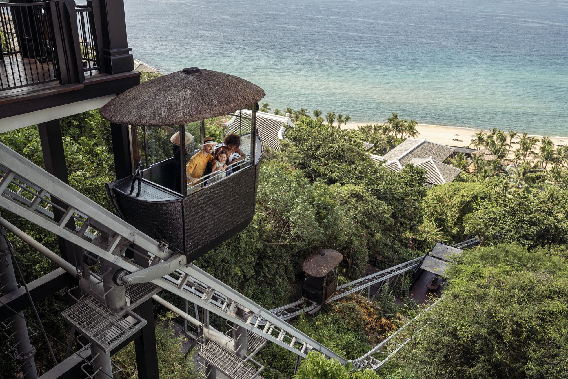 The Nam Tram transports guests on a thrilling ride through the resort's four levels, Heaven, Sky, Sea and Earth